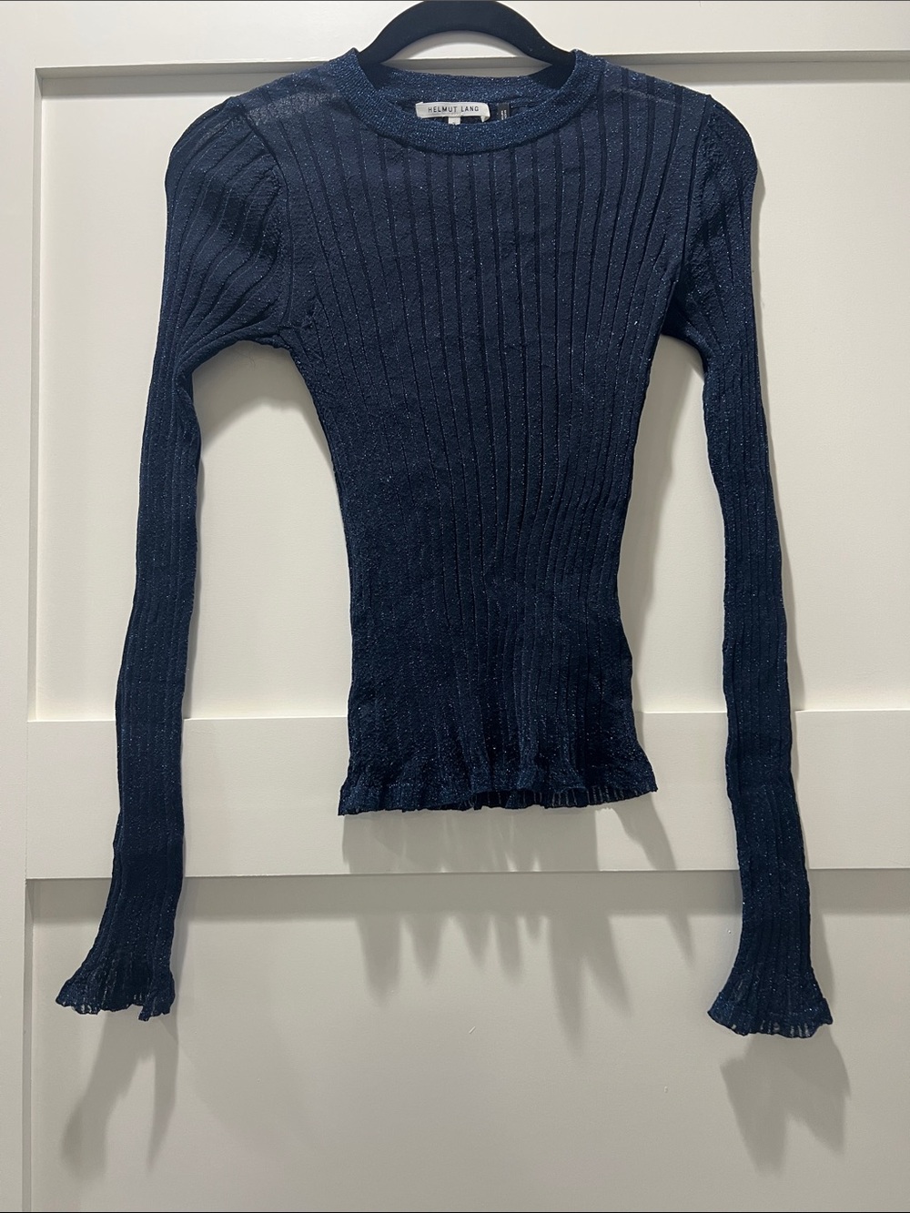 Helmut Lang Sparkle Ribbed Long-Sleeve Knit Sweater - Navy